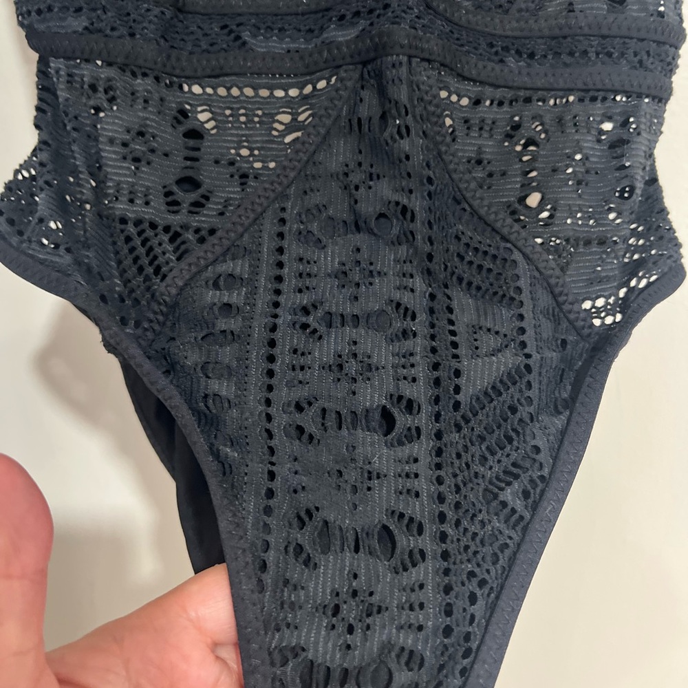 BECCA Black Crochet One-Piece Swimsuit - Picture 4 of 15